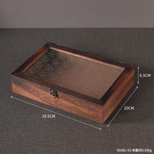 Boîte de rangement multifonctionnelle rétro en bois massif avec couvercle en verre motif fleur de crabapple pour fruits secs à la maison - Product Image 4