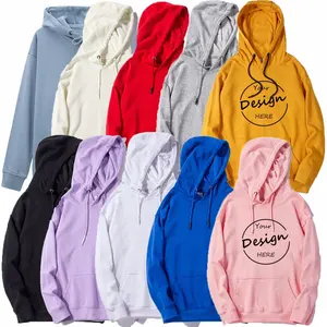 Wholesale Custom high quality pullover women pink hoodies unisex print plain black french terry pullover hoodie men 100% cotton