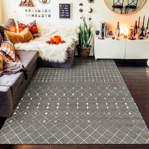 Alfombra Geométrica Estilo Marroquí, Rectangular, Azul Grisáceo, para Sala de Estar, de Fibra de Poliéster, Uso Comercial, de Pared a Pared - Product Image 5