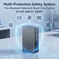Chargeur mural GaN4 635W 5 ports USB 2 câbles Type-C intégrés Bloc de charge rapide multi-ports Max 140W PD Chargeur pour ordinateur portable et téléphone
