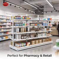 Étagère Gondole Double Face en Treillis Métallique pour Pharmacie, Magasin de Détail, Présentoir à Grille, Équipement Métallique pour Supermarché
