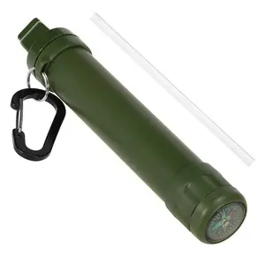 Outdoor Compass Whistle Reflective Mirror Water Purifier Camping Drinking Purification Portable Direct Drinking Straw Filter