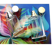 Venta al por mayor 30ml 50ml 100mL botella de perfume de vidrio transparente redonda con tapa plateada