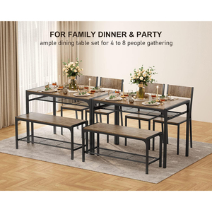 Modern 4 Piece Rectangular Wooden <strong>Dining</strong> <strong>Table</strong> Set for 4 Kitchen <strong>Table</strong> and 2 Chairs <strong>with</strong> <strong>Bench</strong> - Product Image 5