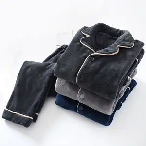 Yüksek kaliteli flanel erkek kalınlaş<span class=keywords><strong>m</strong></span>ış pijama sonbahar/kış erkekler iki parçalı sıcak pijama seti - Product Image 1