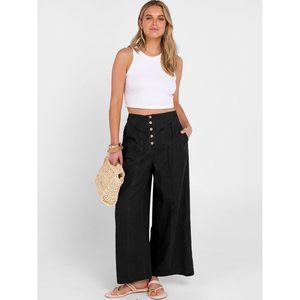 Womens Wide Leg High Waisted Cropped Denim Pants With Buttons And <b>Pockets</b> Breathable Cotton Material Spring Fashion Style - Product Image 3