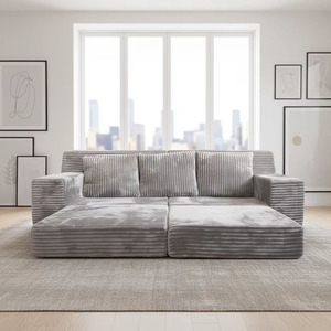 Sofá <span class=keywords><strong>Cama</strong></span> Gris Convertible, Sofá Plegable de Piso, Sofá <span class=keywords><strong>Cama</strong></span> de Corduroy con Almohadas para Sala de Estar - Product Image 2