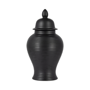 Vaso in ceramica a coste con coperchio, moderno vaso per fiori per soggiorno, camera da letto, ufficio. - Product Image 1