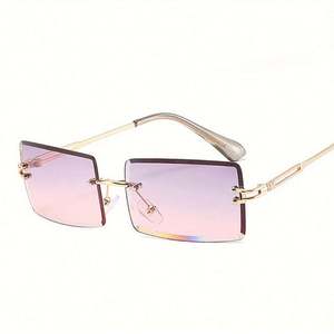 Vente en gros de lunettes de soleil carrées sans monture personnalisées pour hommes, lunettes de soleil rectangulaires dégradées pour femmes - Product Image 5