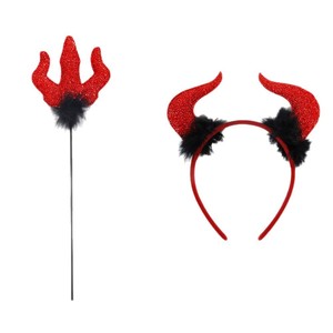 Nouveau Cosplay carnaval thème fête <span class=keywords><strong>diable</strong></span> cornes bandeau et Trident rouge <span class=keywords><strong>diable</strong></span> fourchette enfer ensemble Halloween Cosplay <span class=keywords><strong>diable</strong></span> bandeau - Product Image 1