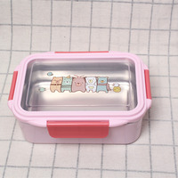 C333 Offres Spéciales Boîte à bento à 3 compartiments Boîte à lunch en acier inoxydable pour micro-ondes Boîte à aliments réutilisable à double couche de dessin animé