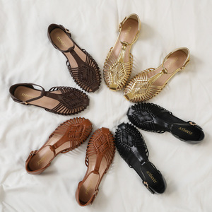 Sandales romaines tissées à la main pour femmes, style été, ajourées, plates, à bride unique, pour usage quotidien - Product Image 3