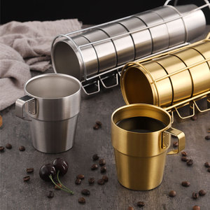 Ensemble de tasses à café en acier inoxydable 304, double paroi isolée, avec poignée, pour boire du thé, du lait, des boissons, pour hôtel, fête - Product Image 3