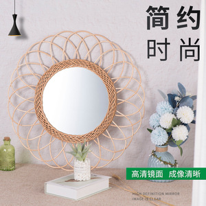 Round Rattan Wall <b>Mirror</b> Nordic Style Decorative <b>Hanging</b> <b>Mirror</b> For Living Room Home Decor XH21-208 - Product Image 4