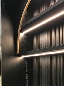 Modern Luxury Black Wood Wardrobe with Integrated <b>Dressing</b> <b>Table</b> and LED Mirror Arch Design Bedroom - Product Image 3