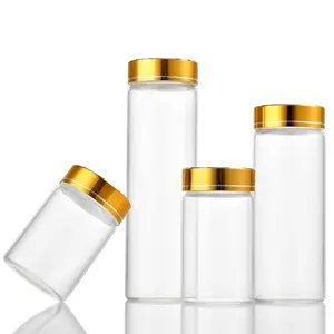 Botellas de vidrio de 50ml 47*50mm con tapas de aluminio dorado Botellas de poción Frascos de vidrio Vasos de vidrio para arte artesanal