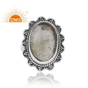 Anillo de Piedra Preciosa de Rutilo Dorado, Anillo Grueso de Plata de Ley Maciza de Diseño Antiguo, Fabricante de Joyería, Colección Clásica - Product Image 6