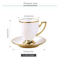 Tasse à café latte unique de boisson haut de gamme, tasse en porcelaine américaine et soucoupe en or