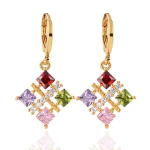 Women Gold Plated Stud Earrings Jewelry 925 Sterling Silver Zirconia Earrings Colorful