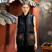 Nouveau Gilet Femme Style Chinois en Soie de Mûrier Brocart Song, Broderie Paon Exquise, Fourrure de Vison et Soie de Mûrier, Coupe Ample Doublée 5591