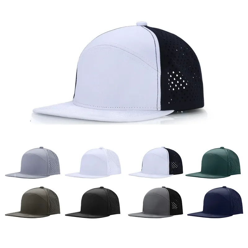 Nueva gorra de béisbol deportiva de malla de secado rápido para hombre, gorra de béisbol de Color sólido con agujero perforado cortado con láser, gorra de camionero de 5 paneles de camuflaje