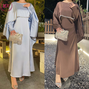 Abito modesto con diamanti di alta qualità da donna Dubai da sera Abaya tinta unita per la preghiera Eid e lo stile del golfo del Ramadan arabiano - Product Image 1