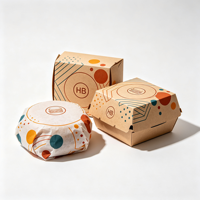 Boîte à hamburger en papier jetable, logo personnalisé imprimé, papier kraft de qualité alimentaire, boîte à burger, emballage à emporter pour la restauration rapide