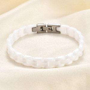 Correa de reloj de cerámica de 8 mm, negra y blanca, pulida, ajustable, tipo brazalete, joyería - Product Image 4