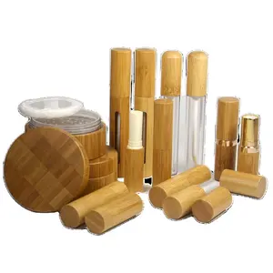 Envase de bambú para cosméticos, tubo vacío transparente de brillo de labios con tapa de bambú, 6ml