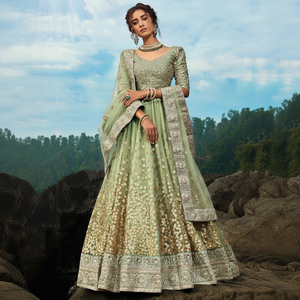 ชุดรับตาข่ายเลื่อมสีเขียวน่ากลัว lehenga choli - Product Image 1