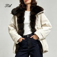 Manteau d'extérieur chaud Tyan pour femme, collection automne-hiver 2026, en duvet de canard blanc, parka blanche tie-dye avec col en fourrure de renard