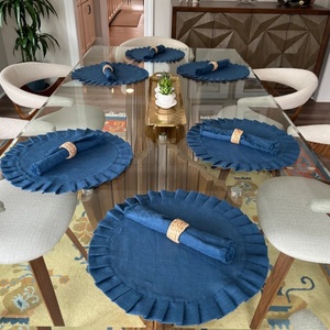 Personalized Ruffle Edge <b>Linen</b> Placemat Embroidered Monogram Dining <b>Table</b> <b>Cloth</b> 100% Pure <b>Linen</b> Napkins for Hotel Custom - Product Image 6