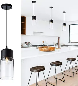 Lampu Gantung Rumah Nikel, Cahaya Gantung Kaca 1 Dalam Ruangan Modern Disikat untuk Dapur & Bar