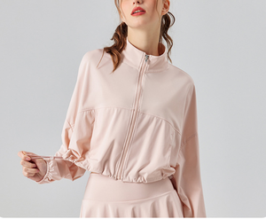 بذلات تنس نسائية محمية من الآشعة الفوئية من قطعتين تنورة مطوي بأكمام طويلة زيبر جاكيت تمارين الجولف ملابس بيسبول ملابس تنس الريشة - Product Image 3