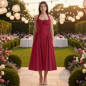 Nouvelle Robe Longue Princesse Vintage Slim-fit à Bretelles Imprimée Tendance avec Col Halter et Lacets en Mousseline Anti-statique – Collection Été 2026 - Product Image 4