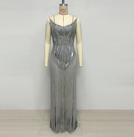 Robe de soirée élégante sans manches pour femme, haut de gamme, avec strass, franges et sequins, style bandage moulant, sans bretelles, modèle SB3953