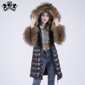 Long Warm Real Raccoon <strong>Fur</strong> <strong>Hooded</strong> Down <strong>Jacket</strong> for Women Winter - Product Image 3