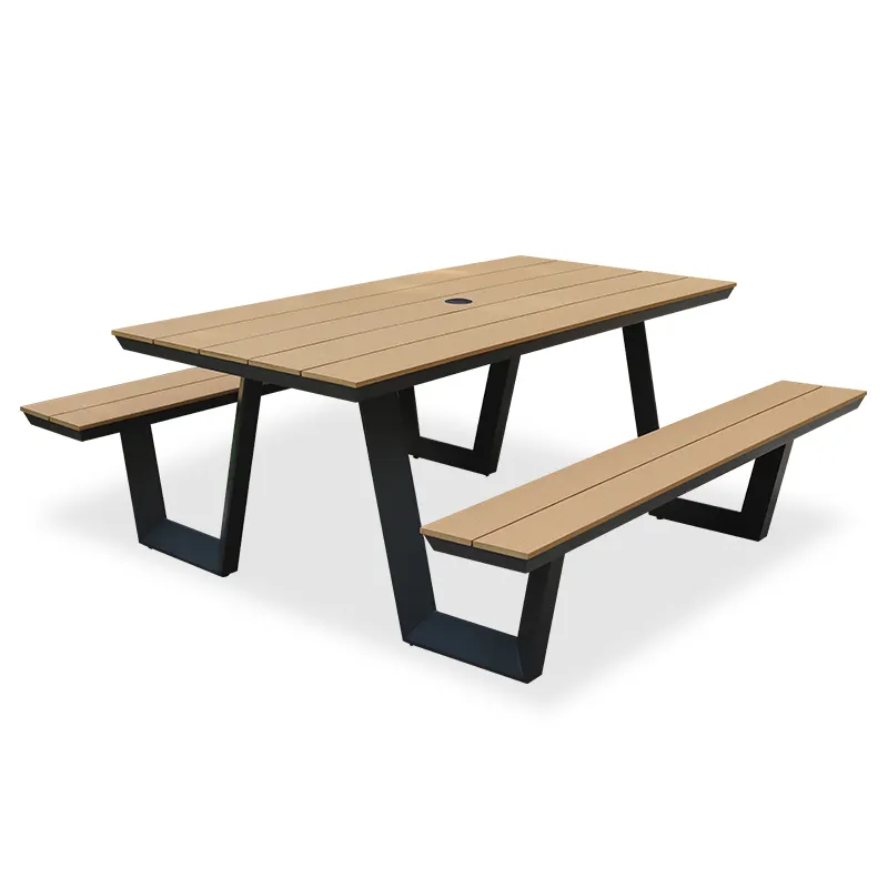 Mesas de piquenique ao ar livre PS madeira alumínio para restaurante ao ar livre mesas dobráveis e cadeiras fora do pátio mesa definida para o evento