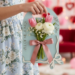 Porta Ramos de Madera Rosa Romántico con Letras para el Día de la Madre, San Valentín, Decoración Floral - Product Image 4