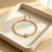 Bracelet à maillons en acier inoxydable plaqué or 18 carats, ajustable, avec pendentif soleil, bijoux minimalistes pour femmes