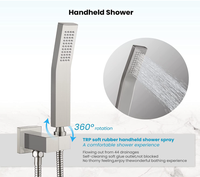 Ensemble de robinet de douche Pommeau de douche à effet pluie carré pour salle de bain avec douchette murale Nickel brossé