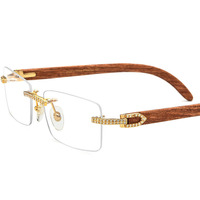 Lunettes sans monture en bois de luxe diamant décoration qualité hommes Prescription myopie monture optique lunettes d'usine lunettes sans monture