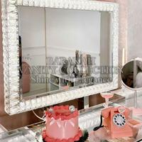 Miroir de coiffeuse moderne avec éclairage LED, populaire en Europe, design à bordure diamantée, haute clarté, avec rangement