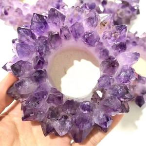 <strong>Amethyst</strong> Tea Light Candle Holder Rough <strong>Crystal</strong> Points Genuine Gemstones Brazil <strong>Amethyst</strong> Point Extra <strong>Large</strong> Candle Holder - Product Image 2