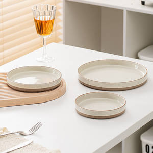 Plato de vajilla de boda para restaurante de lujo moderno plato occidental de bistec redondo beige platos de cena - Product Image 1