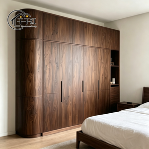 <span class=keywords><strong>Armario</strong></span> Minimalista de Madera de Nogal Negro con Esquinas Curvas, <span class=keywords><strong>Armario</strong></span> Personalizado de Madera Sólida para Dormitorio Principal, Muebles para Toda la Casa - Product Image 4