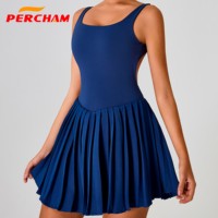 Logotipo personalizado Mujeres Faldas plisadas Sin mangas Sin espalda Slim Fit Tenis Vestido Fitness Tenis Faldas con pantalones cortos