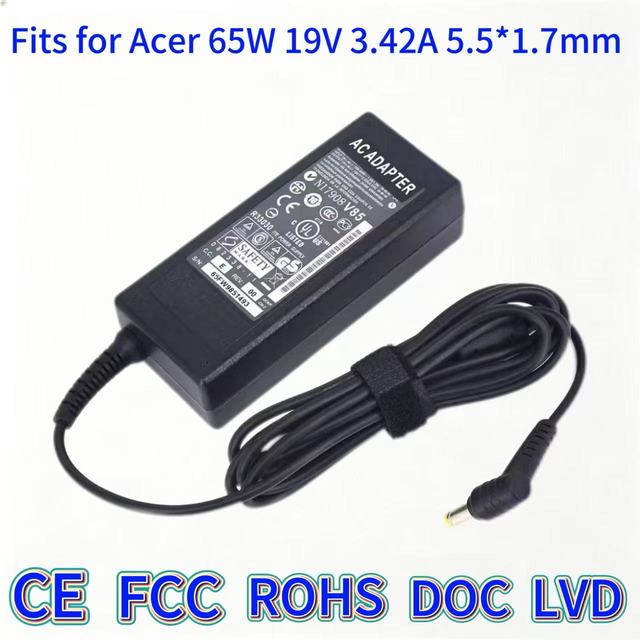 65W 19V 3.42A DC 5.5 1.7mm Half Mark Laptop AC Charger Fit for Acer Aspire E1 E5 V3 V5 TravelMate Extensa Notebook Adapter