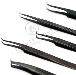 Wholesale Black Fiber Tip Volume Lashes Tweezers For Eyelash Extension Individual Custom Logo 90 Degrees Fibre Grip Tweezers