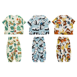 Ensemble de <span class=keywords><strong>pyjama</strong></span> d'été pour garçons, nouveau, fin, à manches courtes, avec col, motif dessin animé, ample et doux, en coton tendance pour enfants - Product Image 1